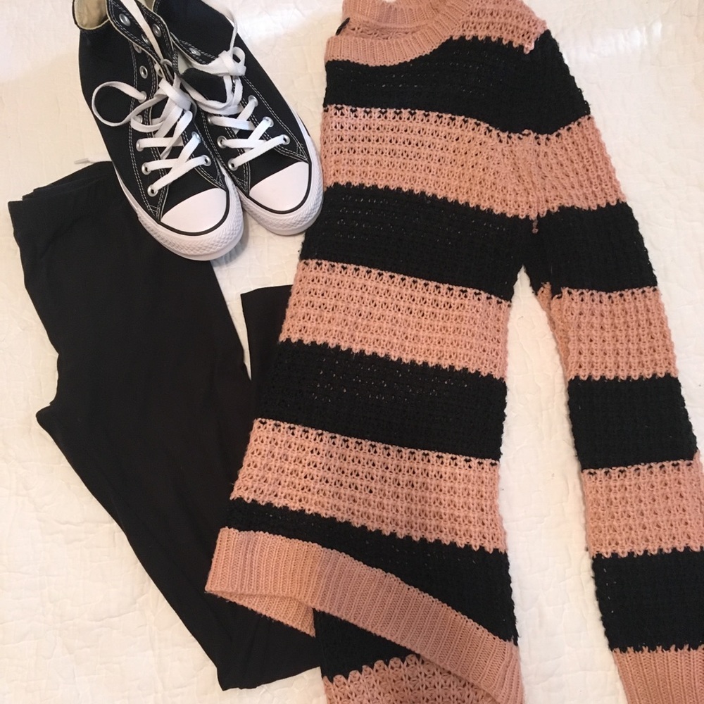 Black and Peach Striped Sweater